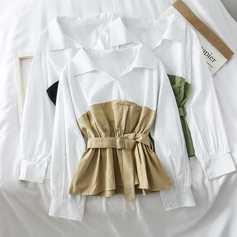 

Patchwork Elegant Blouse Women Vintage Long Sleeve Shirts Mujer Turn Down Collar Spring Blouse 2021 Office Work Blusa Feminina