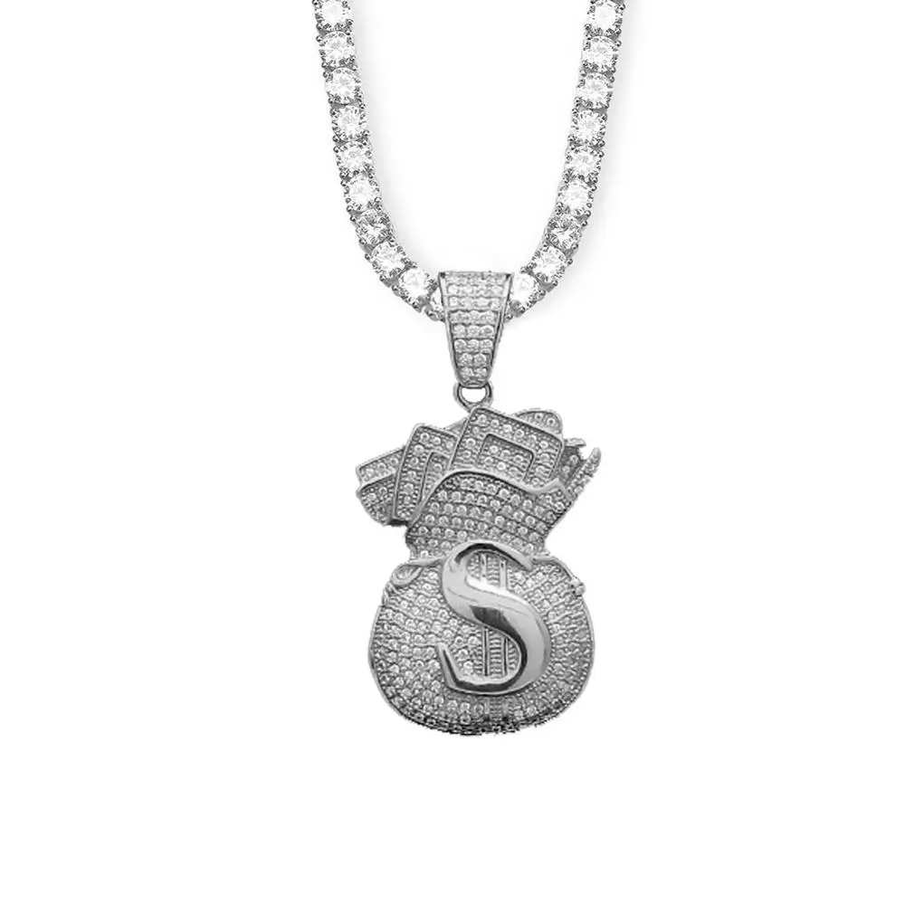 2020 Bling bling хип-хоп микро инкрустированные Цирконом кошелек для долларов подвеска