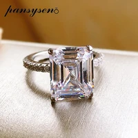 pansysen solid 925 sterling silver emerald cut simulate moissanite diamond gemstone wedding ring wholesale fine jewelry rings