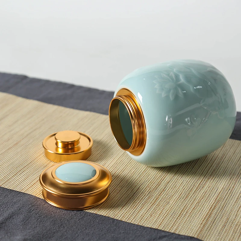 Чайные кадки Longquan Celadon с узором лотоса герметичные банки аксессуары для чайного