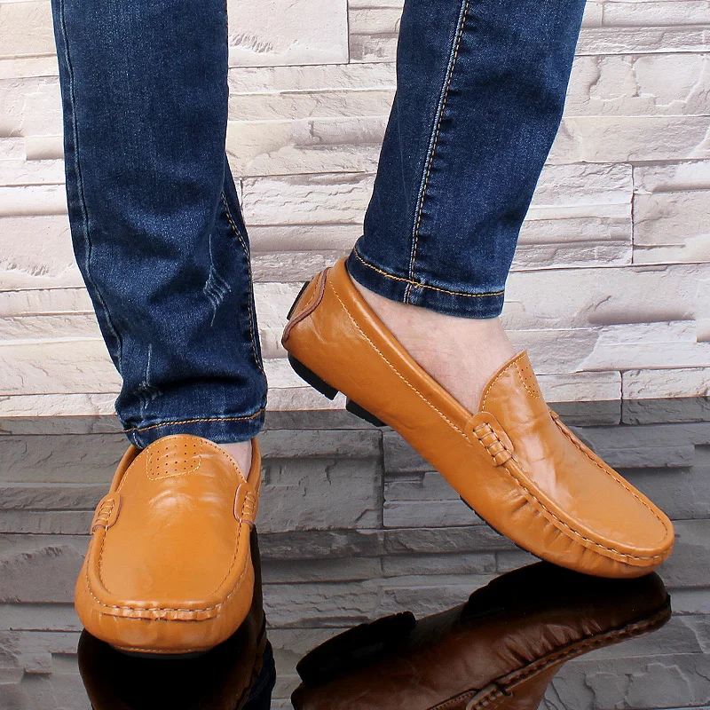 

Big Size 50 Genuine Leather Slip-on Men Casual Shoes Quality Men Loafers Flats Comfortable Soft Daily Driving Footwear Moccasin