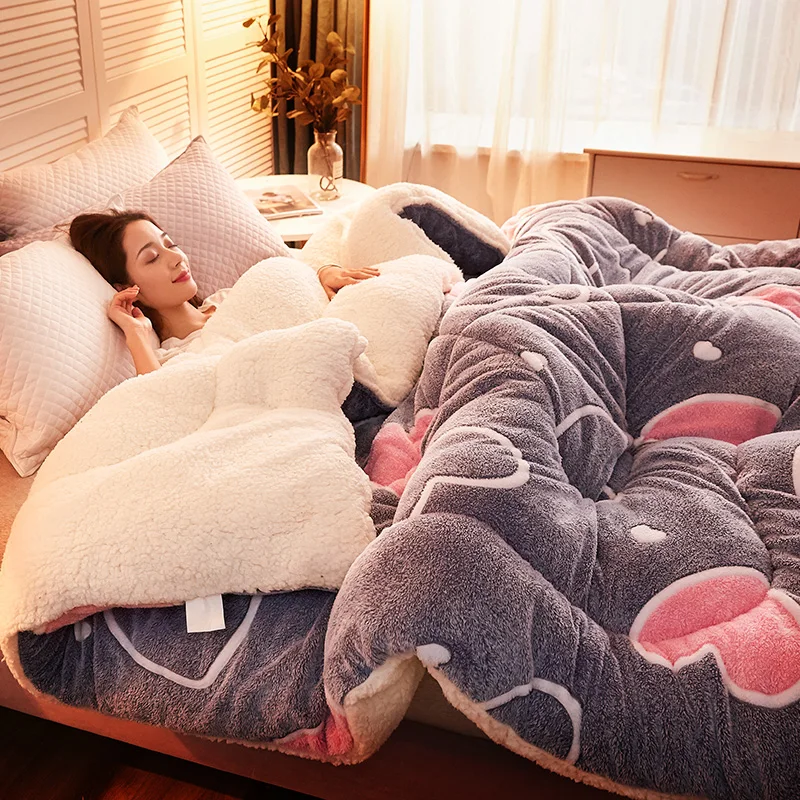 

Super warm Lamb wool quilt winter thickened comforter warmth cotton double-sided velvet soft king queen full size blanket