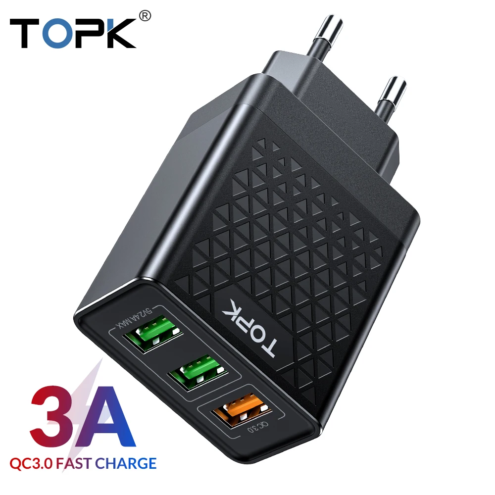TOPK B354Q 3 порта 30 Вт Быстрая зарядка 3,0 USB зарядное устройство для iPhone Xiaomi samsung huawei QC3.0 Быстрая зарядка настенное зарядное устройство для телефона