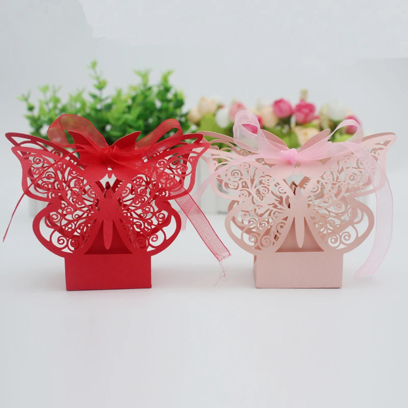 10 шт./компл. коробка для сувениров в виде бабочки с лазерной резкой лентой | Дом и
