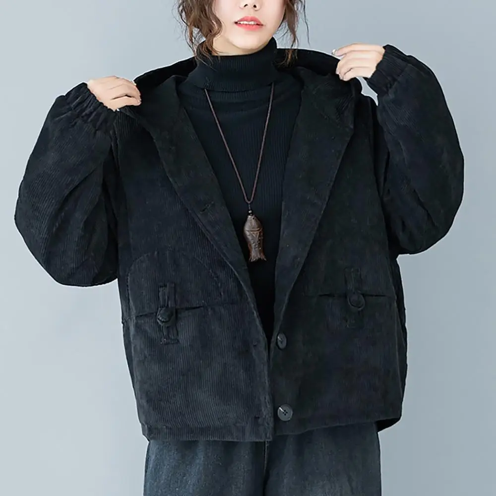Женские зимние утолщенные винтажные вельветовые пальто однотонные топы с