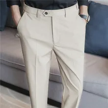 Estilo levemente cozido ao vivo broadcast calças com elástico invisível cintura boa calças casuais masculinas calças finas (2)