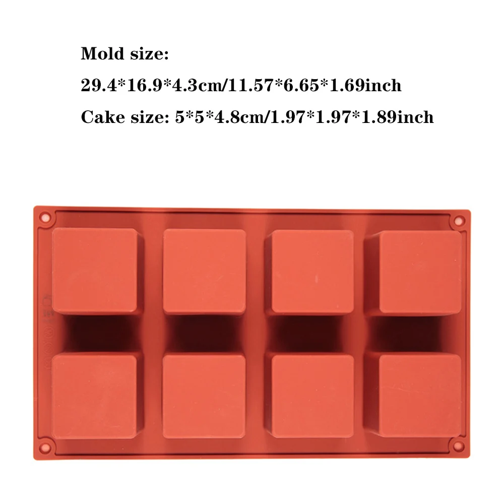 

8 Cavity Cube Square Shape Silicone Mold For Cake Decorating Tools Diy Dessert Cake Moulds For Kitchen Baking
