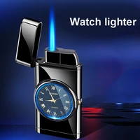 creative watch lighter smoking accessories windproof refillable butane gas torch blue flame cigar metal lighters gadgets for men