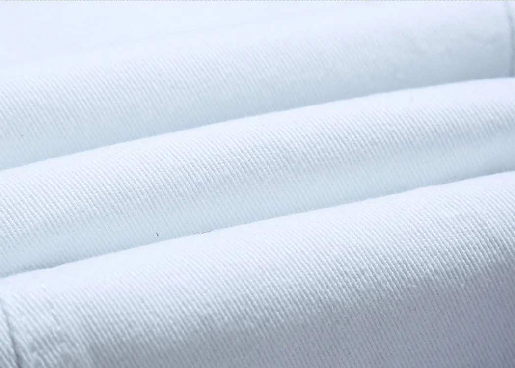 

Pure White Mens Jeans Ankle Length Skinny Denim Pants Male Slim Fit Elastic Trousers Solid Nine Points Streetwear Jean for Men