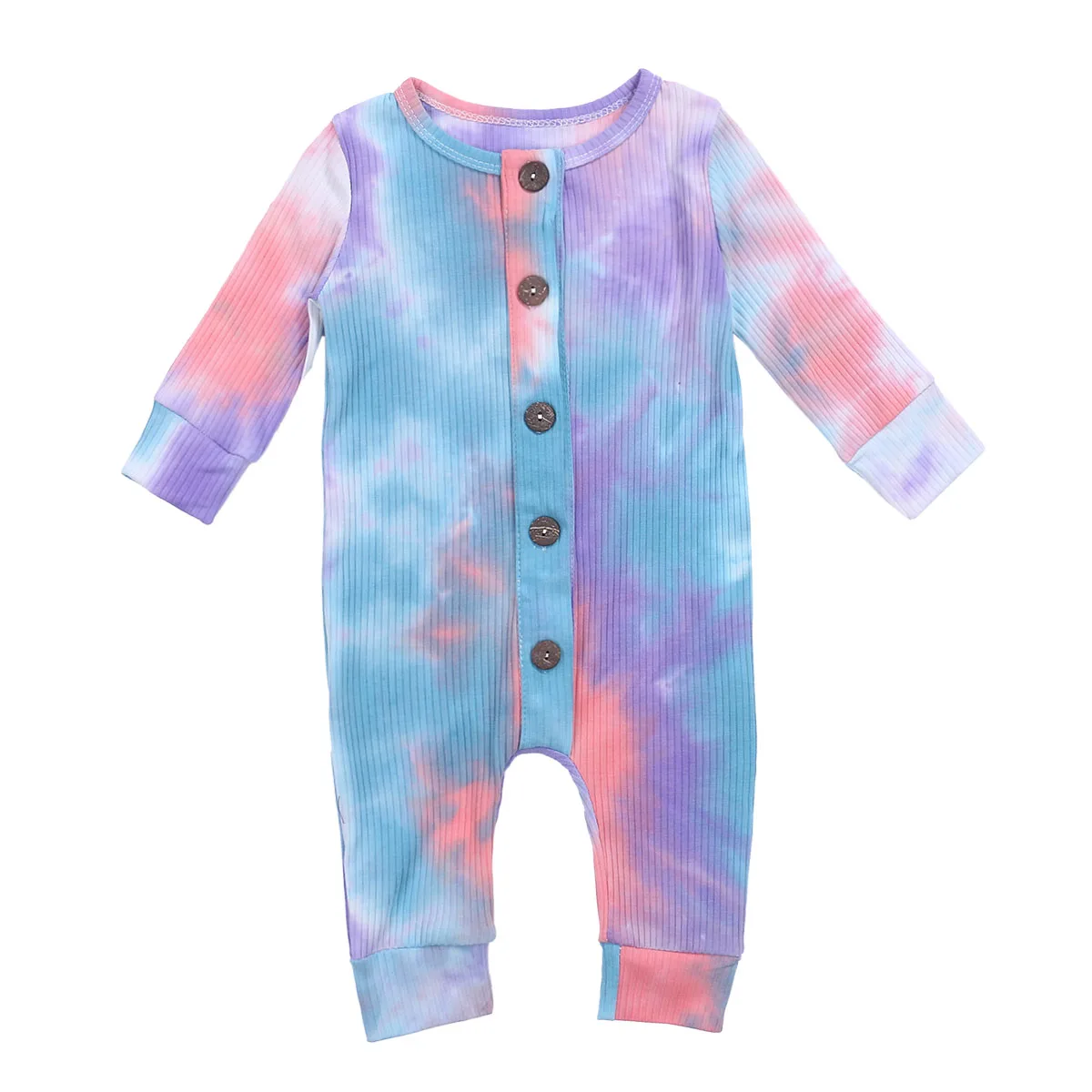 

2020 Summer Toddler Girls Boys Tie-dye Breathable Round Neck Long Sleeve Romper Single-breasted Jumpsuit Baby 0-24M Clothing