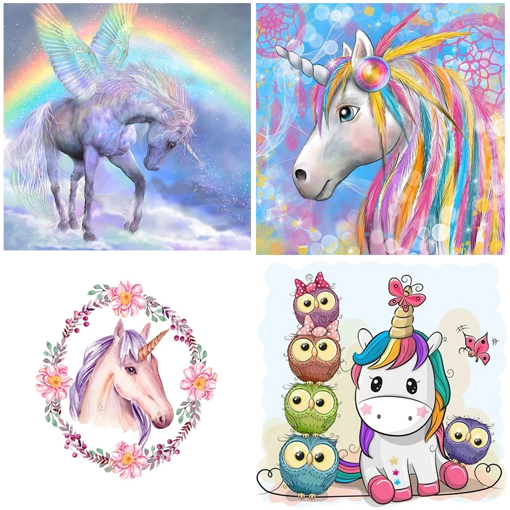 

Алмазная 5D картина «сделай сам» с единорогом, полностью круглая картина, мультяшный Волшебный Единорог стразы, вышивка крестиком, мозаика, ...