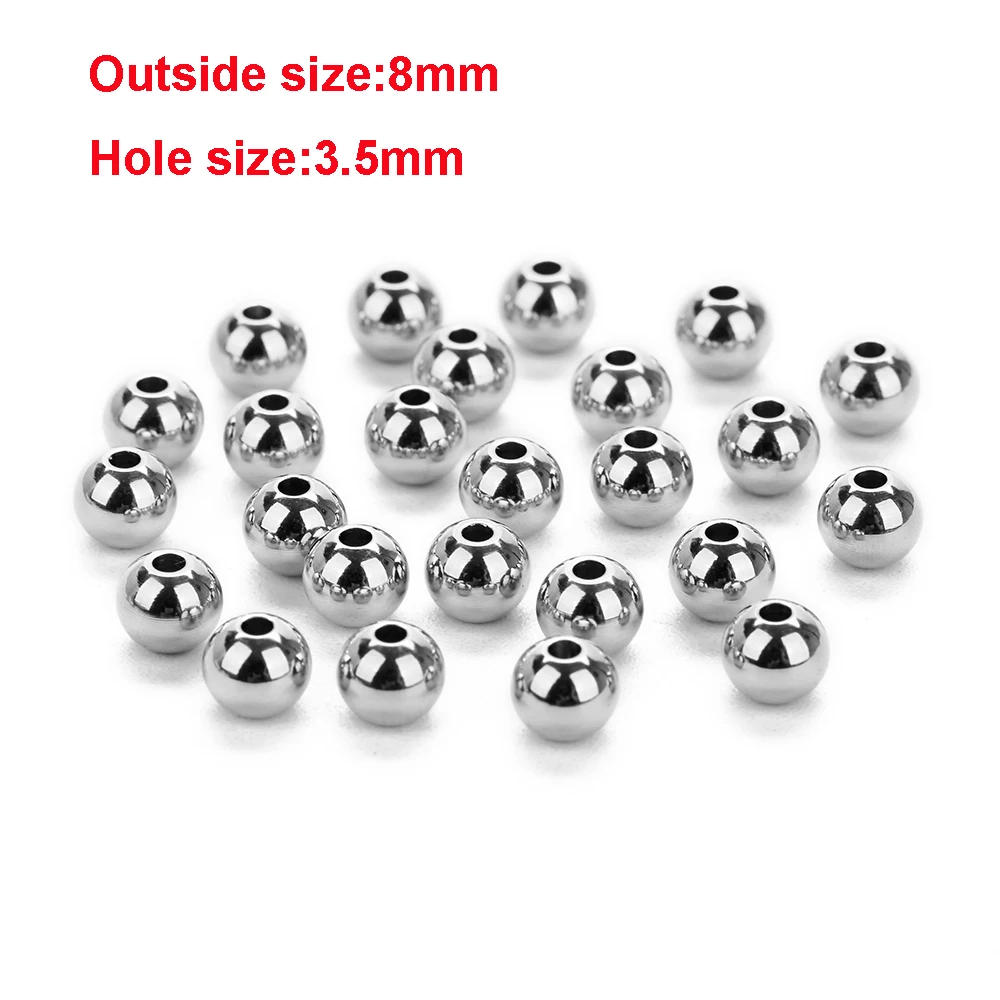 8mm with 3.5mm hole 50 шт./лот 304 круглые бусины серебристого тона из нержавеющей стали 2, 3, 4, 5, 6, 7, 8 мм с большим отверстием, европейские бусины для ювелирных изделий своими руками - Цвет: 8mm with 3.5mm hole