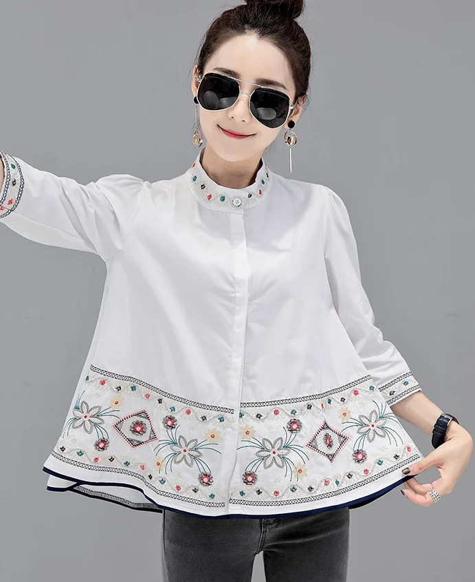 

Women Colorful Mexican Ethnic Gypsy Dress Floral Embroidered Boho Blouse Blusas Camisas Femininas