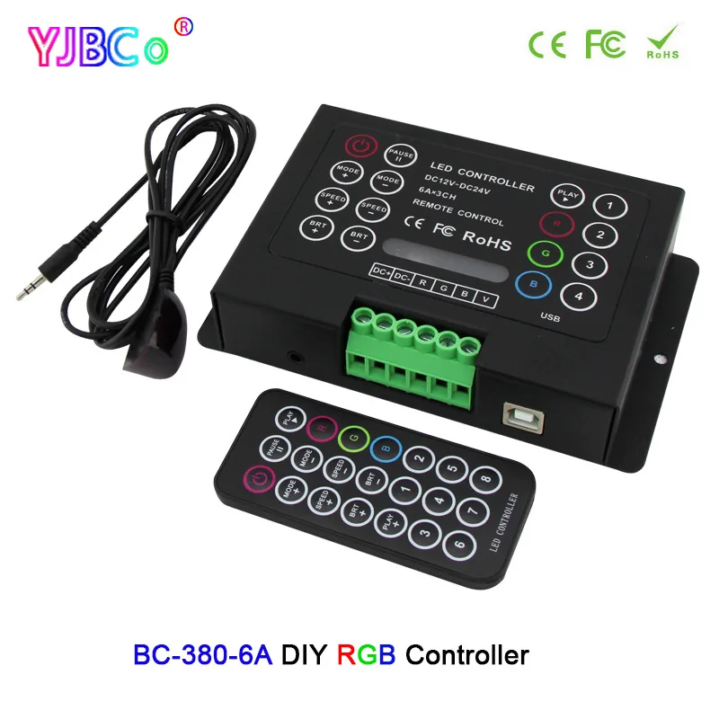 

DC12V 24V 3CH RGB LED Strip Light Controller BC-380-6A 6A*3CH DIY Constant Voltage lamp tape Dimmer with Wireless IR remote