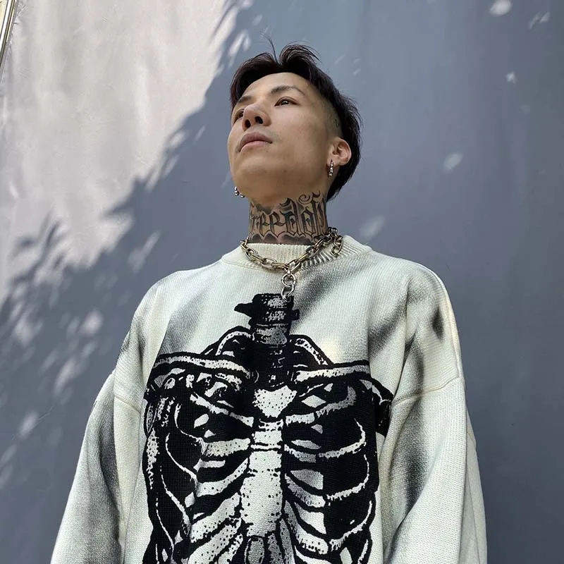 UNCLEDONJM Bones Графический хип-хоп пуловер с круглым вырезом свитер для мужчин и