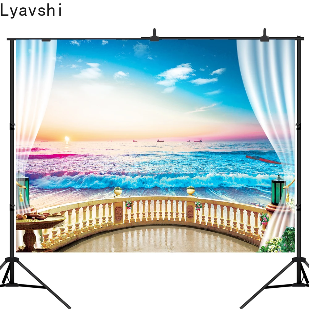 

Lyavshi background for photo studio balcony palace sea curtain flower ship nature photography backdrop photobooth photocall