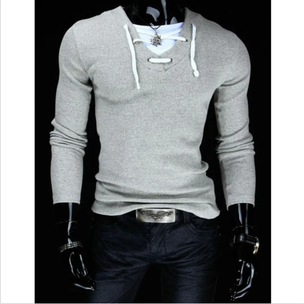 Мужская модная футболка с длинным рукавом и V-образным вырезом | одежда