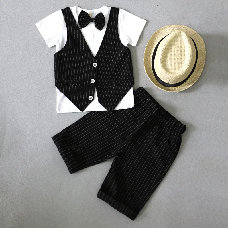 School Kids Sports Short Sleeves Shirt+Shorts 2pcs Suit Children Birthday Party Gift Clothing Gentleman Boys Summer Set | Детская одежда