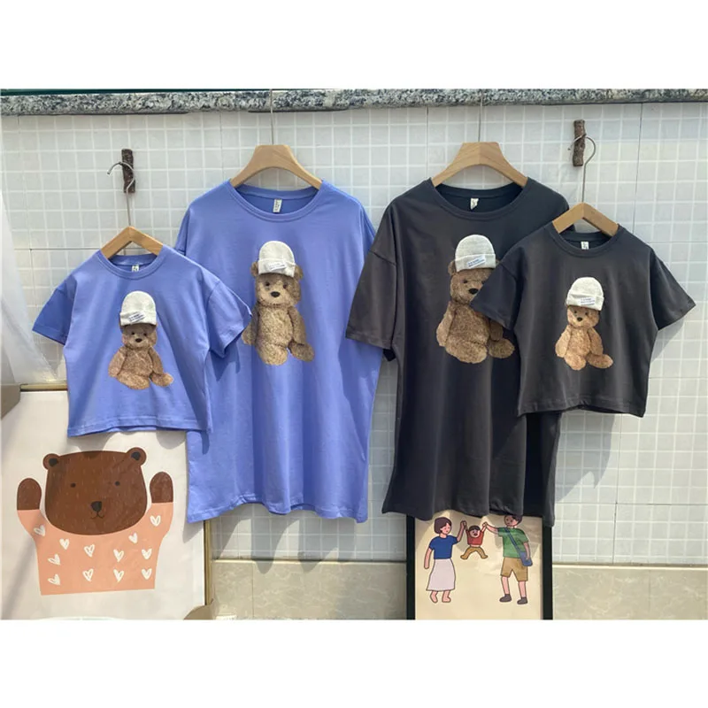 

Новинка 2021, летняя семейная Одинаковая одежда MILANCEL, футболка Baer, одежда для мам и детей, повседневные топы для отца, свободный семейный образ