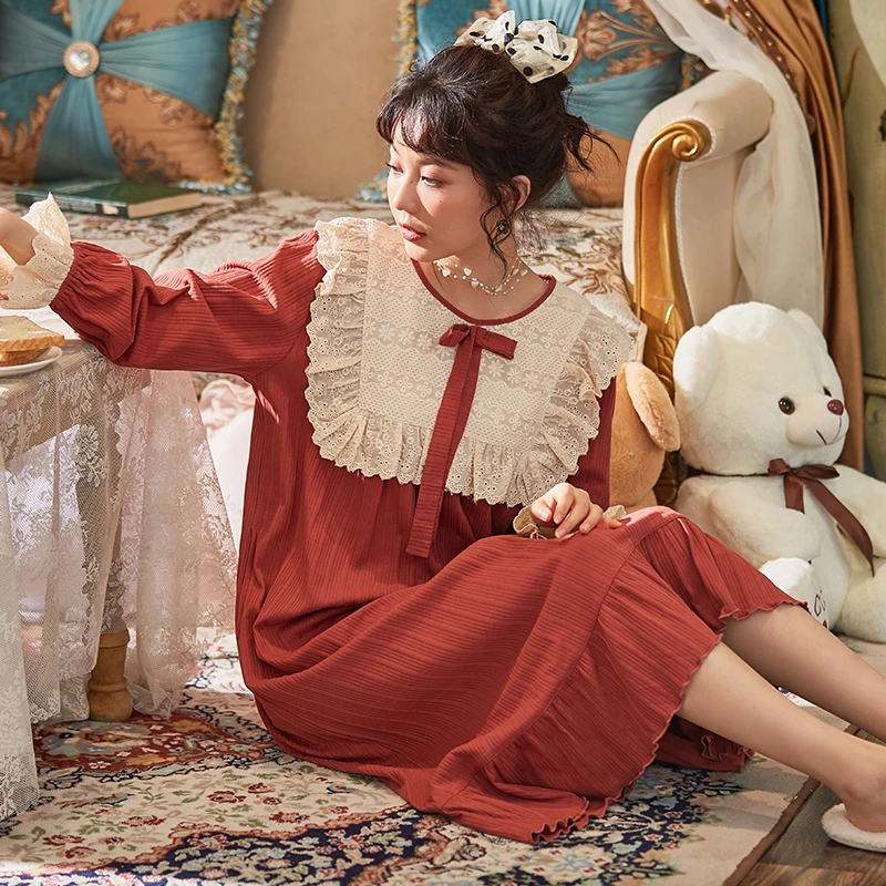 Женские ночные рубашки хлопковая Осенняя ночная рубашка с длинным рукавом