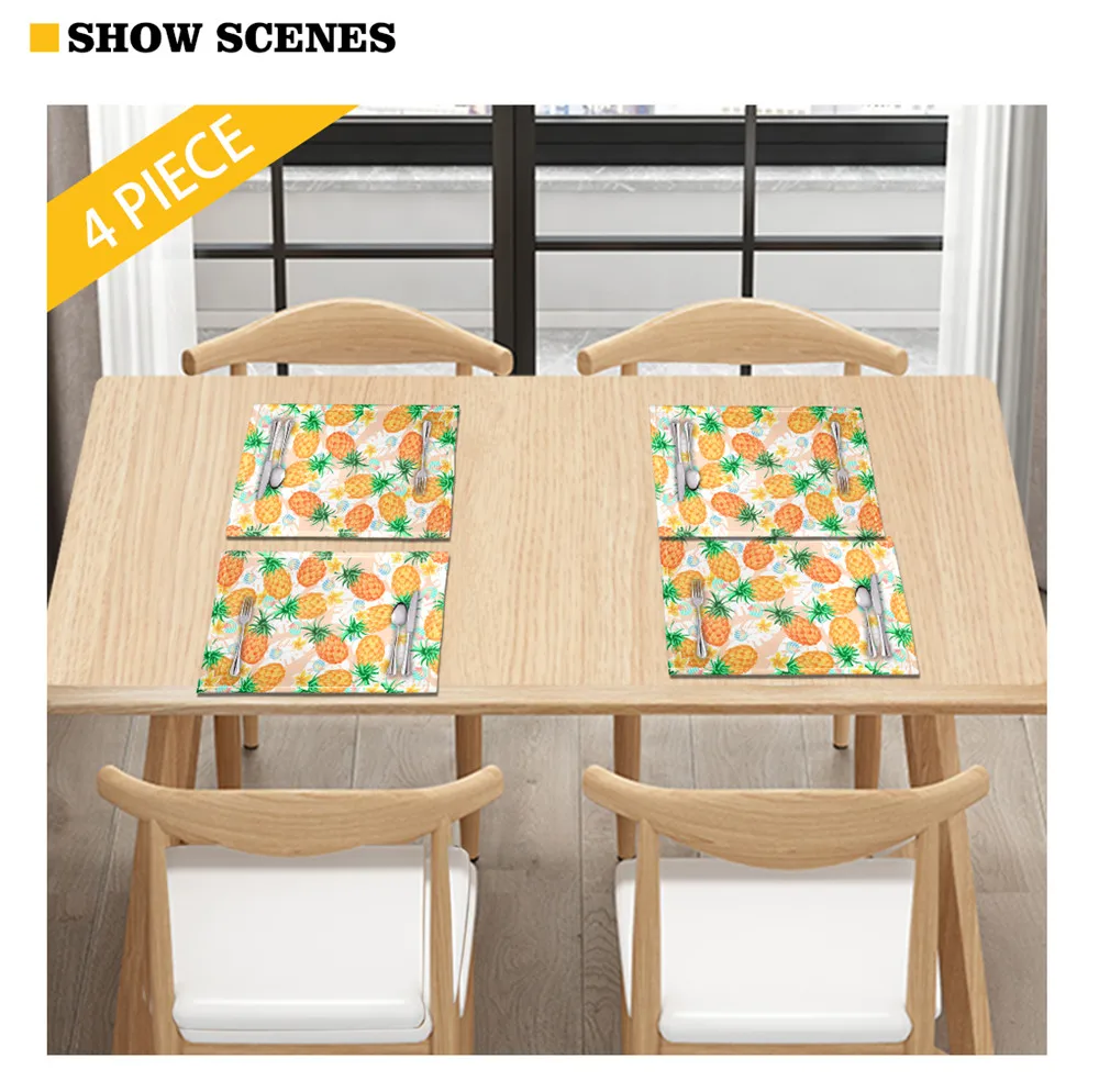 

TOADDMOS White and Black Cow Printed 4pcs Placemat Kitchen Accessories Stain-Resistant Table Mats Non Slip Pads Bowl Coaster