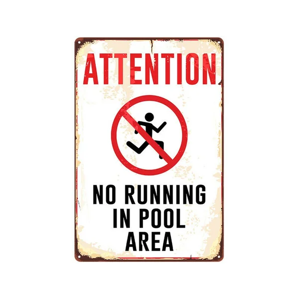 

Metal Tin Sign No Running in Pool Area Decor Bar Pub Home Vintage Retro