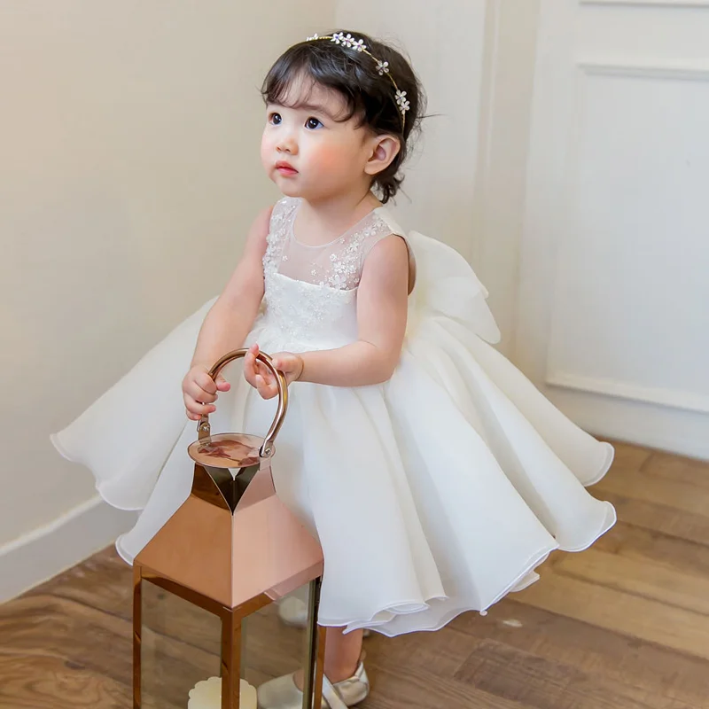 Cute Girl Flower Dress Wedding White Tulle Baby Christening Gown For Party 1 Year Birthday Baptism | Детская одежда и обувь