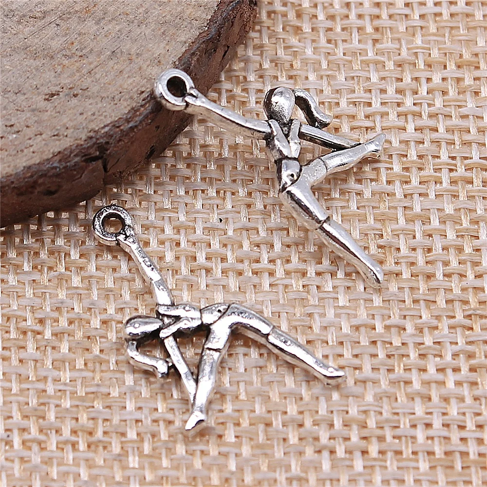 

Charms for Jewelry Making Findings Handmade DIY Craft 30pcs Antique Silver Color 14x26mm Gymnast Charms Pendant