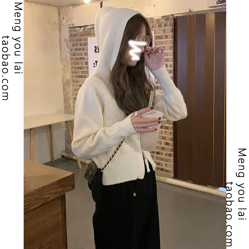 

Стильный вязаный кардиган с капюшоном, женский свитер, пальто, новинка 2021, осенне-зимняя одежда, ретро модная одежда в стиле минималистичног...