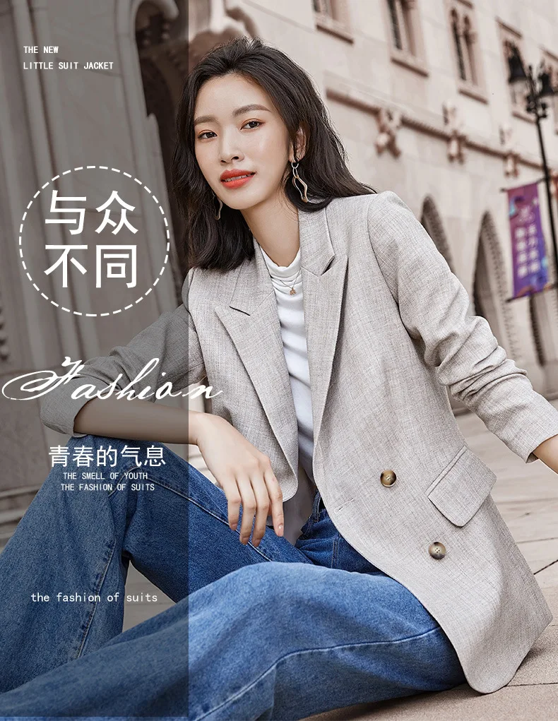 Серый маленький женский пиджак Повседневный весенне-осенний Новый свободный