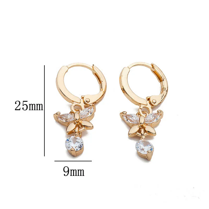 Женские серьги гвоздики с цирконием AAA элегантные бабочки цвета розового золота