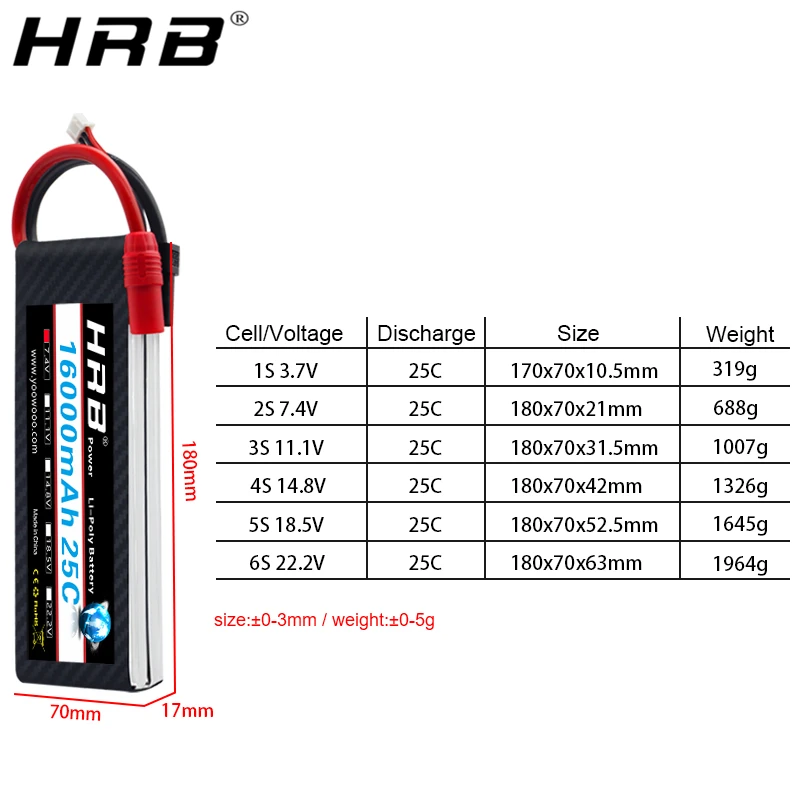 HRB 16000mah Lipo батарея 7 4 V 11 1 14 8 18 5 22 2 T Deans XT60 XT90 EC5 Квадрокоптер самолет Heli RC части 1S 2S 4S