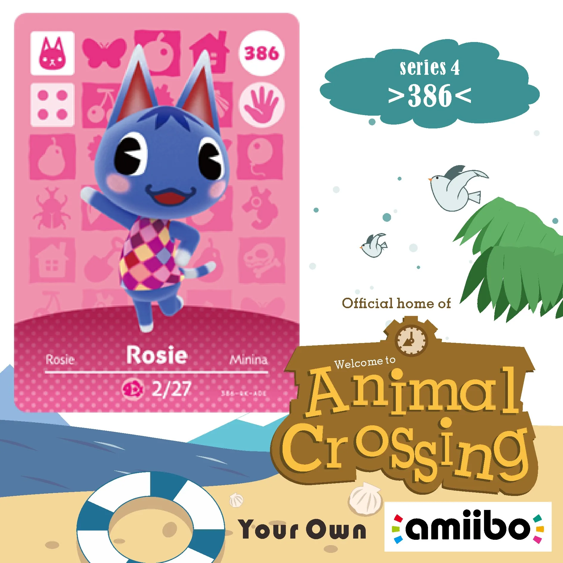 386 Rosie Amiibo карты животных пересечение серии новых горизонтов работы для Ns