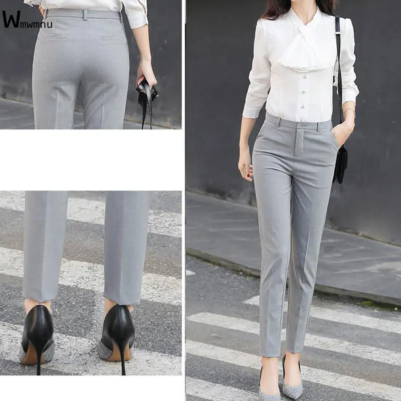 

Повседневные облегающие деловые офисные Костюмные брюки, женские винтажные прямые брюки до щиколотки из мягкого хлопка, деловые базовые ра...