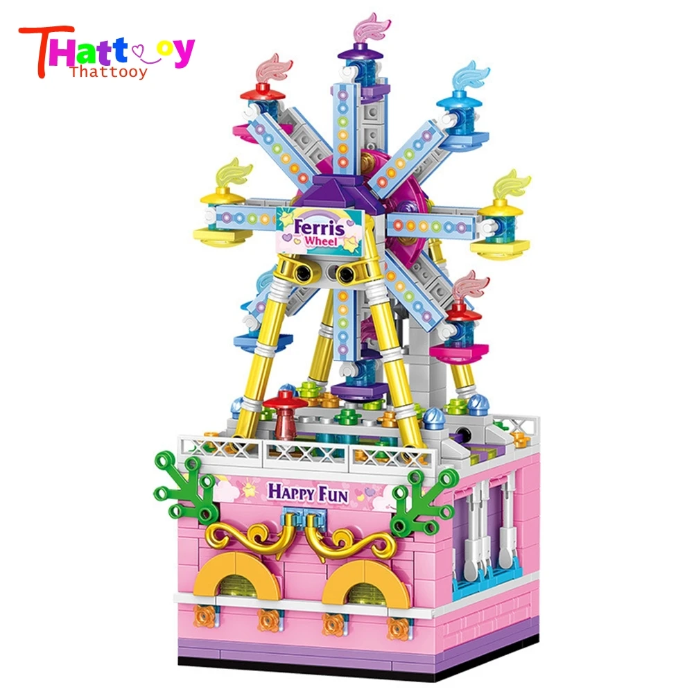 

Brand New Ferris wheel Music Box Diy Assembled Plug-in Building Blocks Plastic Bricks Small Particles Children's Toys