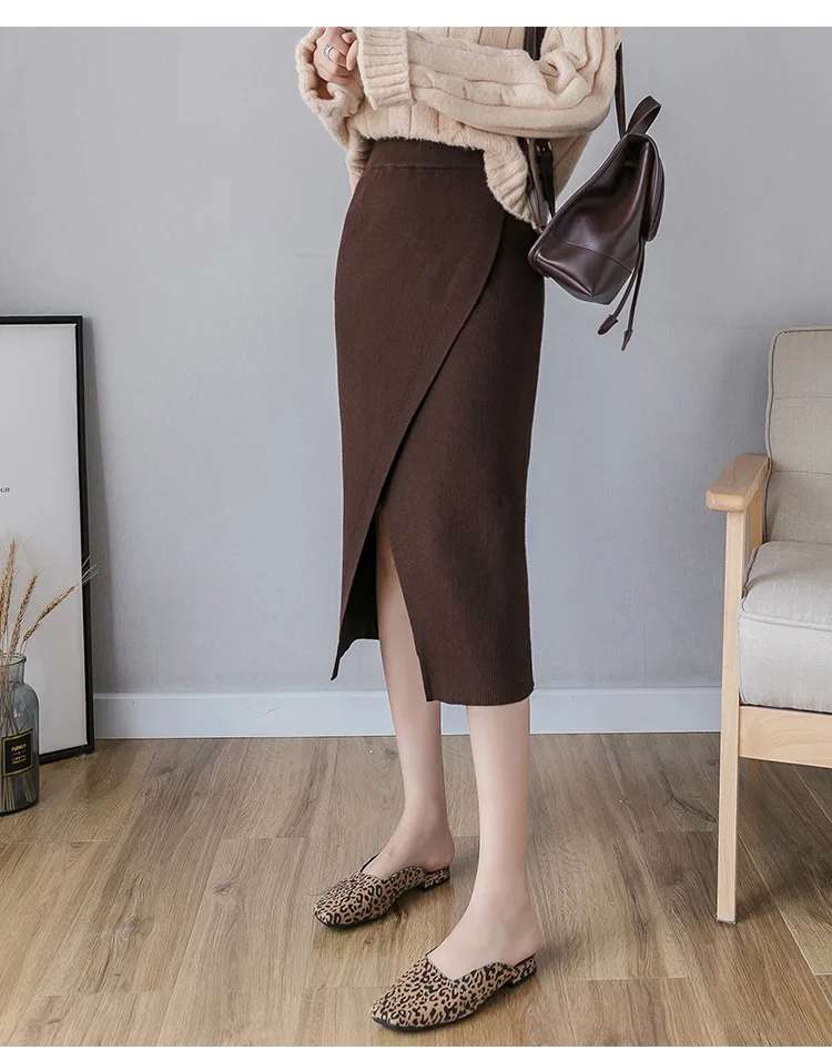 Женская юбка осень и зима 2019 новая длинная с разрезом высокая талия тонкая