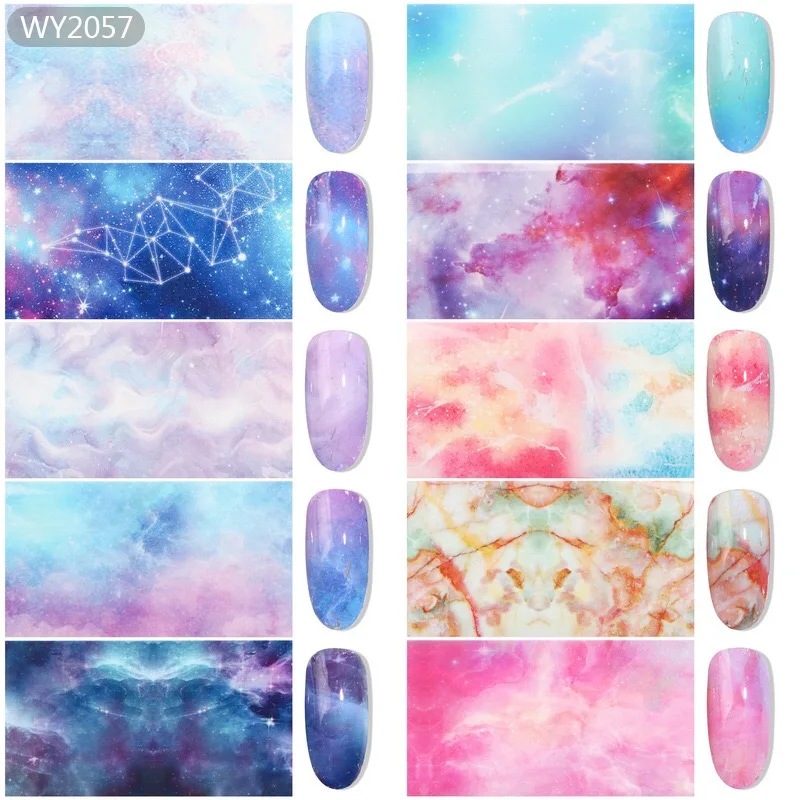 WY2057 Nail Foils 10 шт инструментов для ногтей Фольга Стикеры комплект голографическая Звездное клей Sky обертывания Мрамор камень передачи Фольга s Наклейка Бумага для Маникюр нейл-арта - Цвет: WY2057 Nail Foils