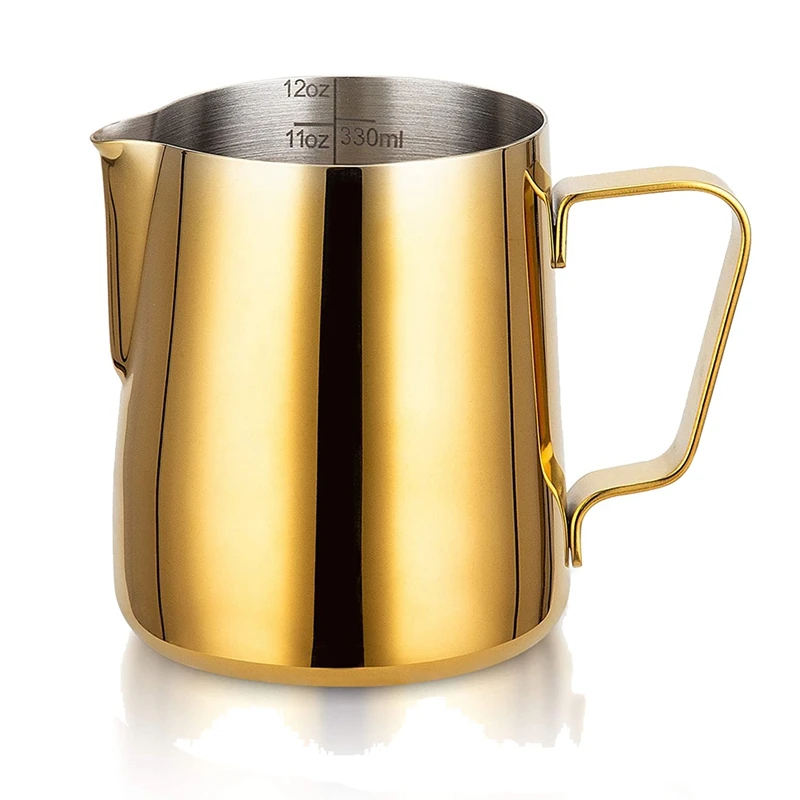 

Чашки для вспенивания молока объемом 12 унций, кувшин для вспенивания молока из нержавеющей стали для кофе, идеально подходит для эспрессо-м...