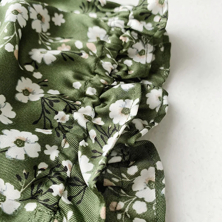 

Daisy floral Print Women Mini Dress 2020 New Spring Summer Puff Sleeve Waist Slim Square Collar Slim Waist Short Dresses