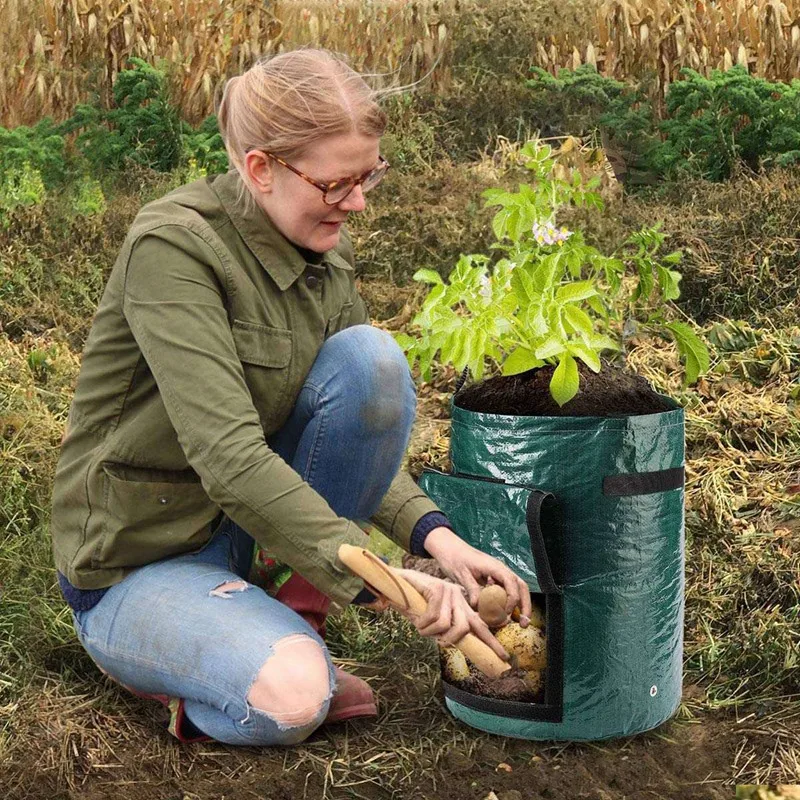 Посадки картофеля мешок PE 10 галлонов сад овощная сеялка с ручкой для