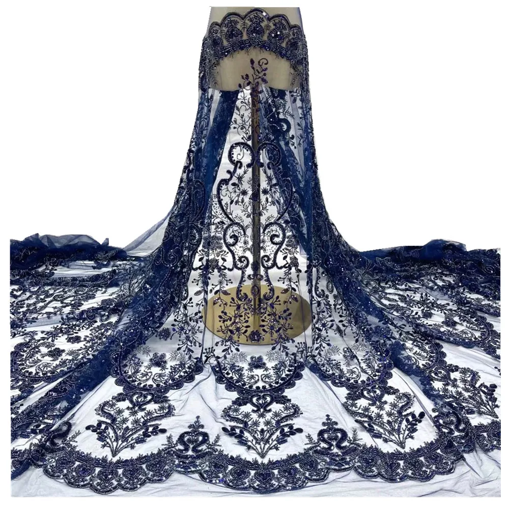 

2021 Latest African Lace Fabric High Quality Nigerian Beads Embroidered Tulle Lace Fabric With Sequins French Net Lace j82-60