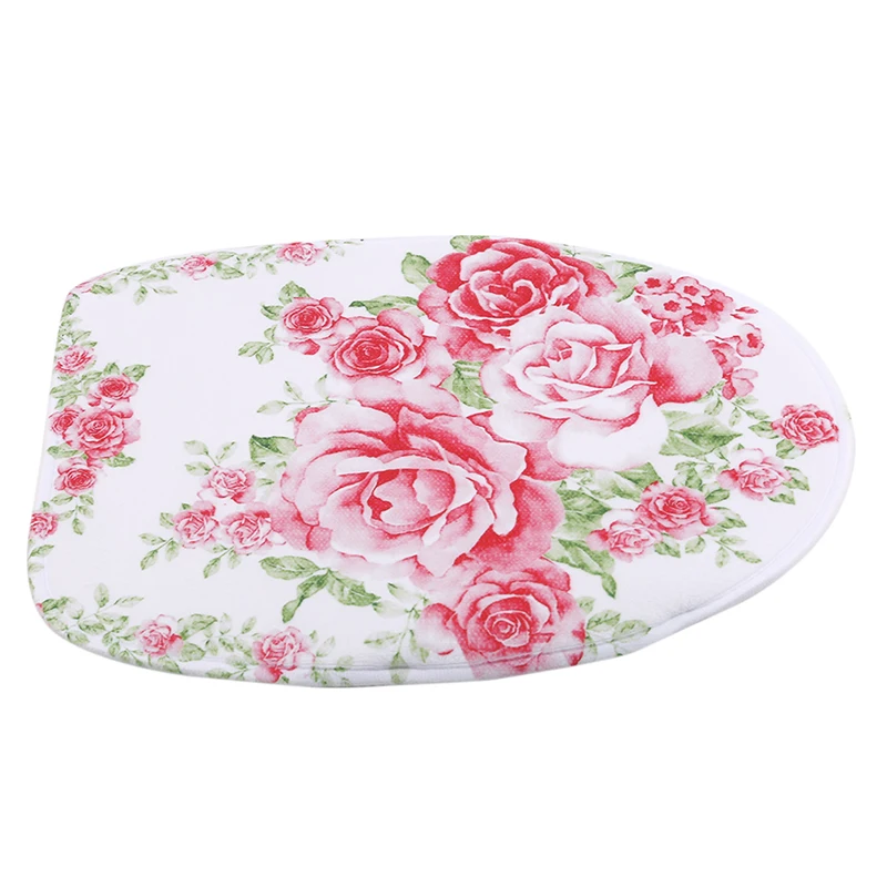 

Bathroom Floor Mat Combination Four-Piece Floral Print Bathroom Anti-Slip Rug Toilet Seat Cover Door Cushion Set