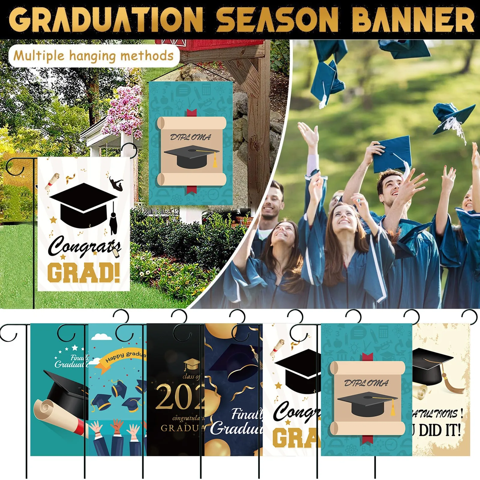 

30x45cm Выпускной украшения 2021 синий и золотой Выпускной сезон садовый баннер украшение для вечеринки Юбилей домашний декор