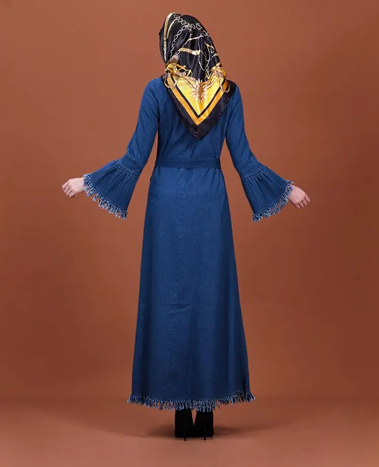 Мусульманское платье макси Abaya джинсовый кафтан Исламский длинный вечерний