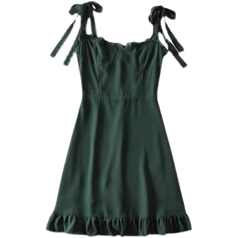 

Summer Sexy Mini Shoulder Spaghetti Strap Green Casual dresses Women Vintage Elegant Bodycon Beach Party Dress Light Robe 2021