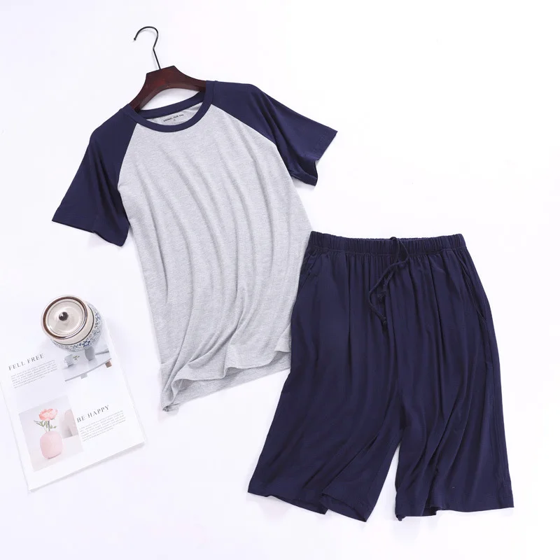 Sanderala Men Modal Pajama Set Plus Size XXXXL Sleepwear Man Thin Homewear Bts Pajamas Short O-Neck Drawstring Pijama Underwear