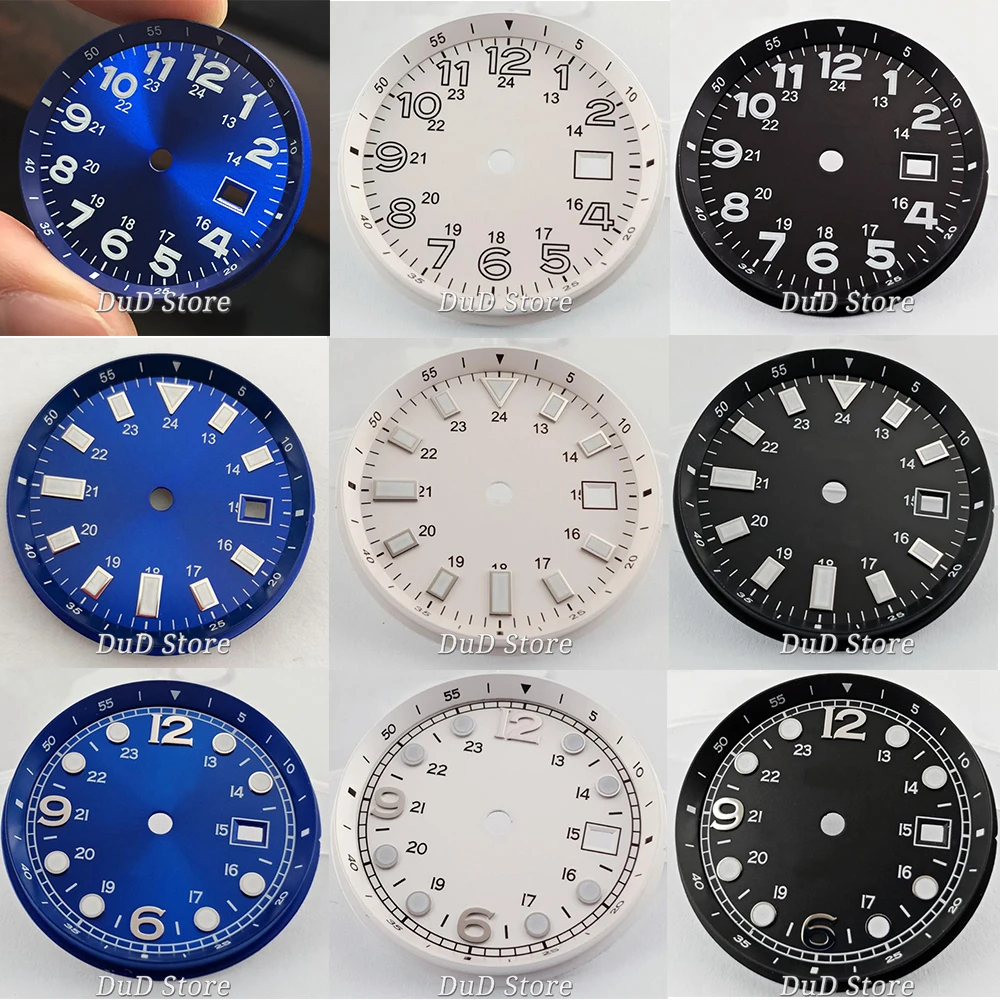 

33mm Blue/Black/White Luminous dial date window markings fit ETA 2824 2836 Miyota 8215 8205 821A Mingzhu 2813 3804 movement