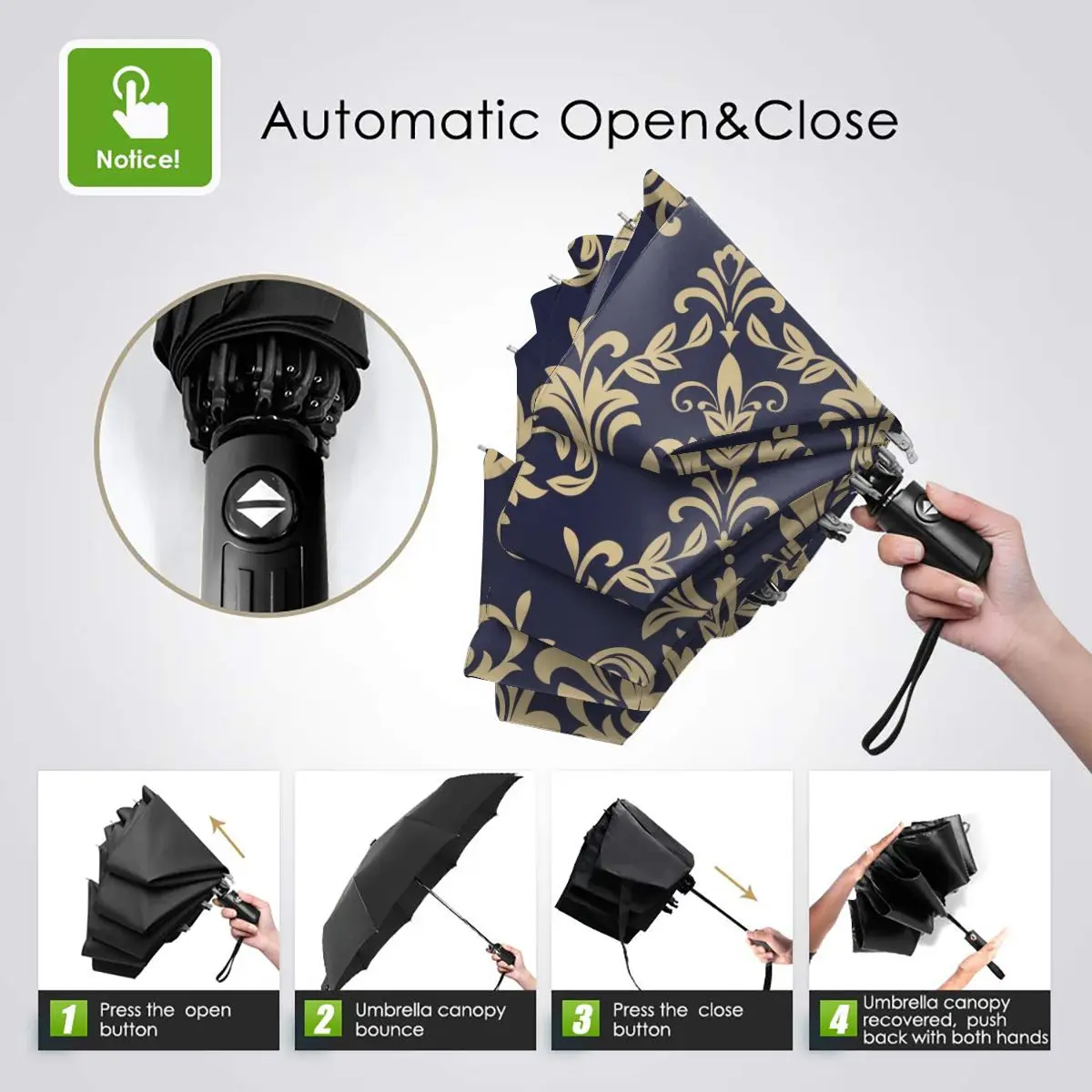 Prezzo Ombrello Automatico Pioggia Donna Ombrello A Tre Pieghe Barocco Damasco Ombrello Antivento Ombrello Impermeabile Femminile