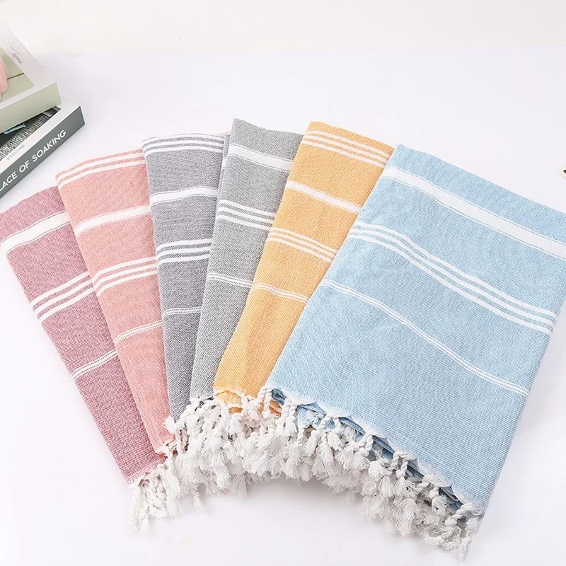 

Striped Cotton Bath Towel with Tassels Turkish Sports Travel Gym Camping Sauna Beach Pool Blanket Absorbent Easy Care Bathroom