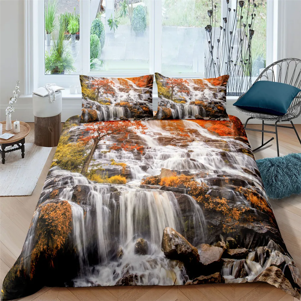 

Landscape Waterfall 3D Bedding Set 2/3PCS Duvet Cover Sets Pillowcase Bedspreads EU/US/AU Single Twin Full Queen King Size